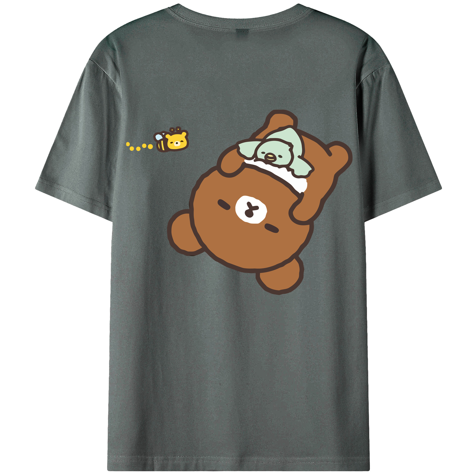 （画像用） リラックマ リラックマ キイロイトリ Rilakkuma Korilakkuma Kiiroitori 綿100％ メンズ半袖Tシャツ（バックプリント） 通気性